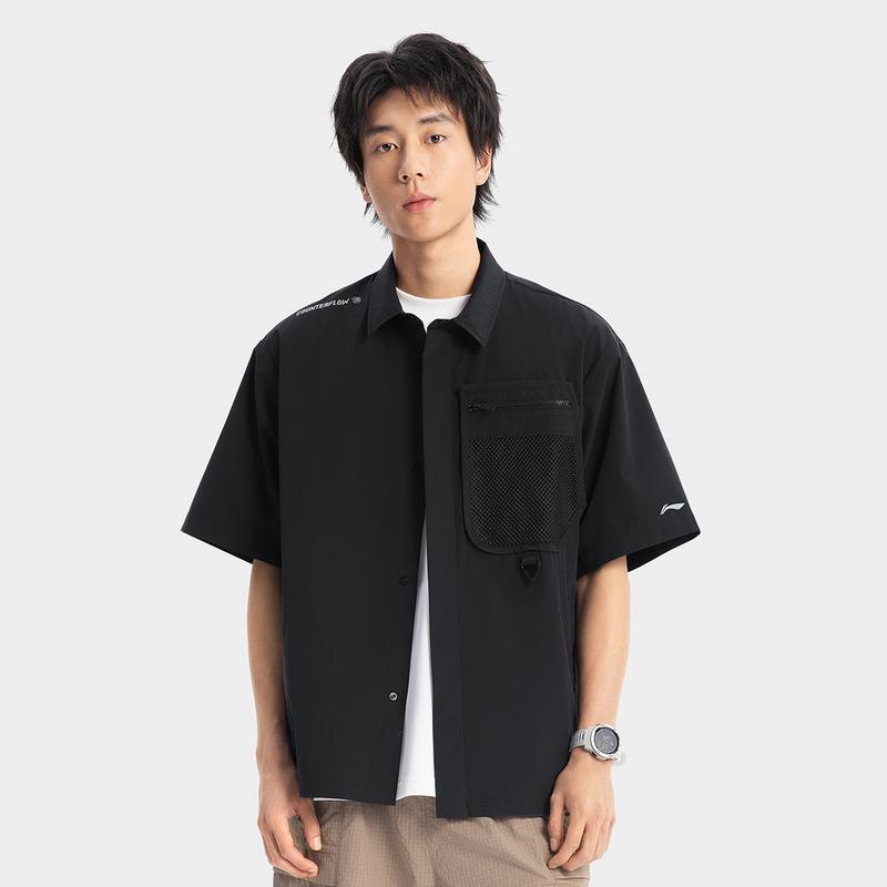 Li Ning CF Outdoor Casual Versatile Quick-Dry Cool Short Sleeve Shirt Men shirts Black ASHV055-1