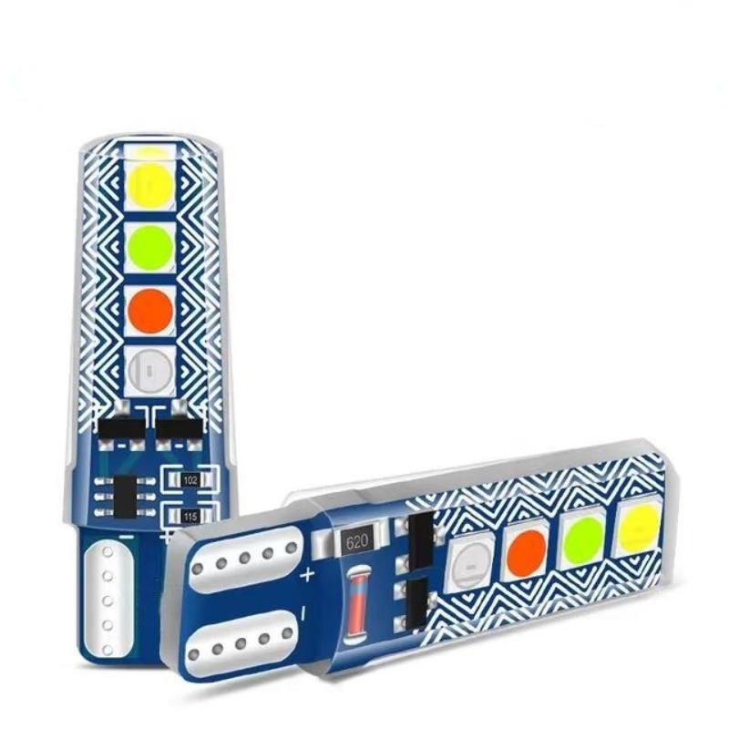 10Pcs Car License Plate Light Rgb T10 3030 8Smd Led Strobe Flash Light Led W5W/194 Clearance Lights Side Marker Parking Lamp
