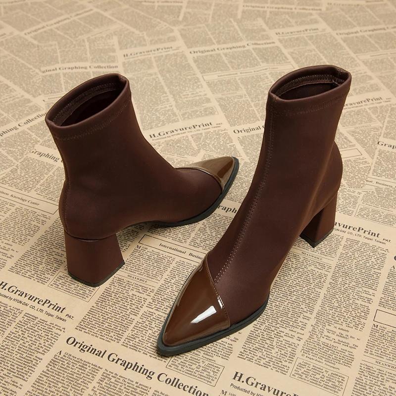 Sexy Women High Heels Ankle Boots Pointed Toe Fashion Shoes  Trend Autumn Winter Chelsea Boots Brand Pumps Sock Botas Mujer