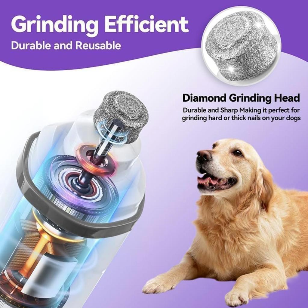 Dog Nail Grinder Quiet- Ultra-Quiet Dog & Cat Nail Grinder with LED Light & Battery Display & Upgrade Grinding Head - Painless Nail Trimmer for Small
