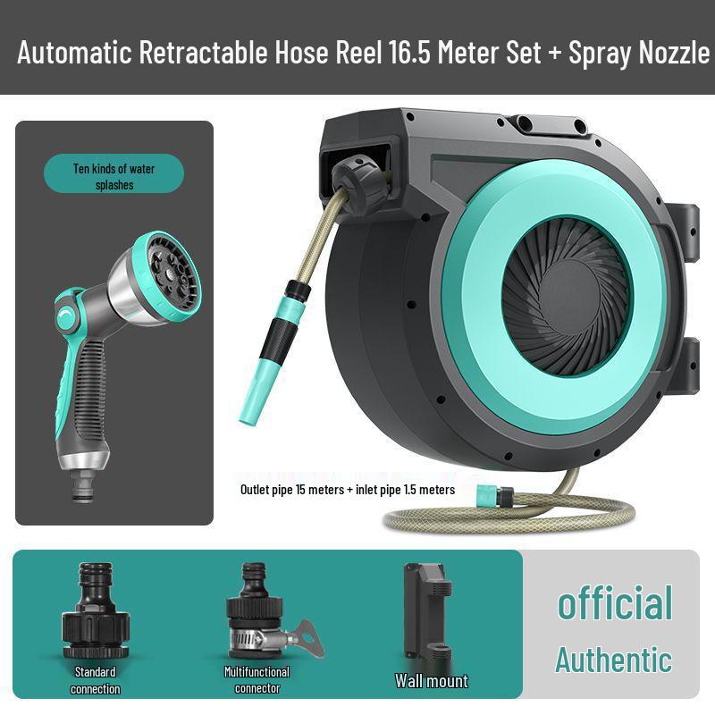 Telescopic Automatic Hose Reel with High-Pressure Water Gun & Sprinkler for Car Wash and Garden Watering.