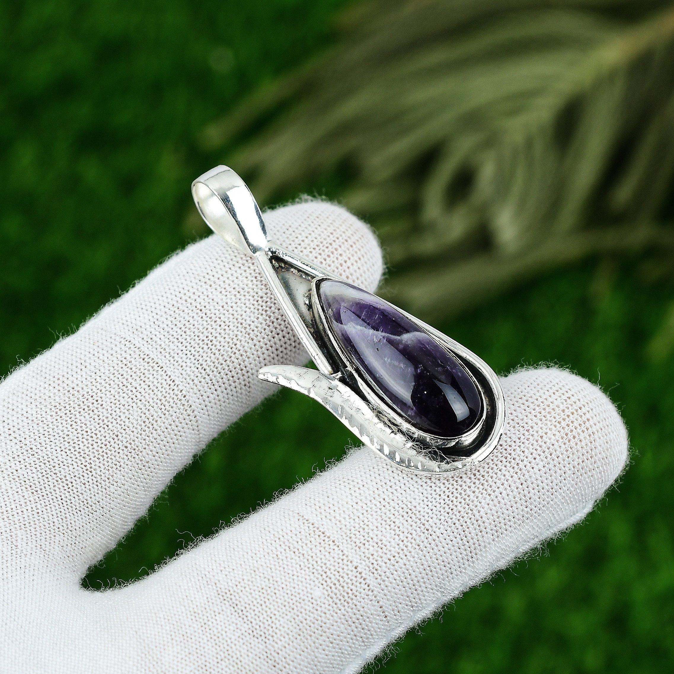 

Crown Chakra Chevron Amethyst Gemstone 925 Sterling Silver Wife Bezel Pendant