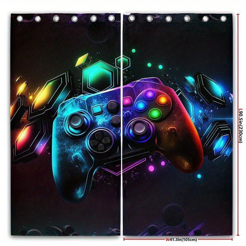 2 pieces of vibrant game controller printed curtains, home decorations, room decorations
