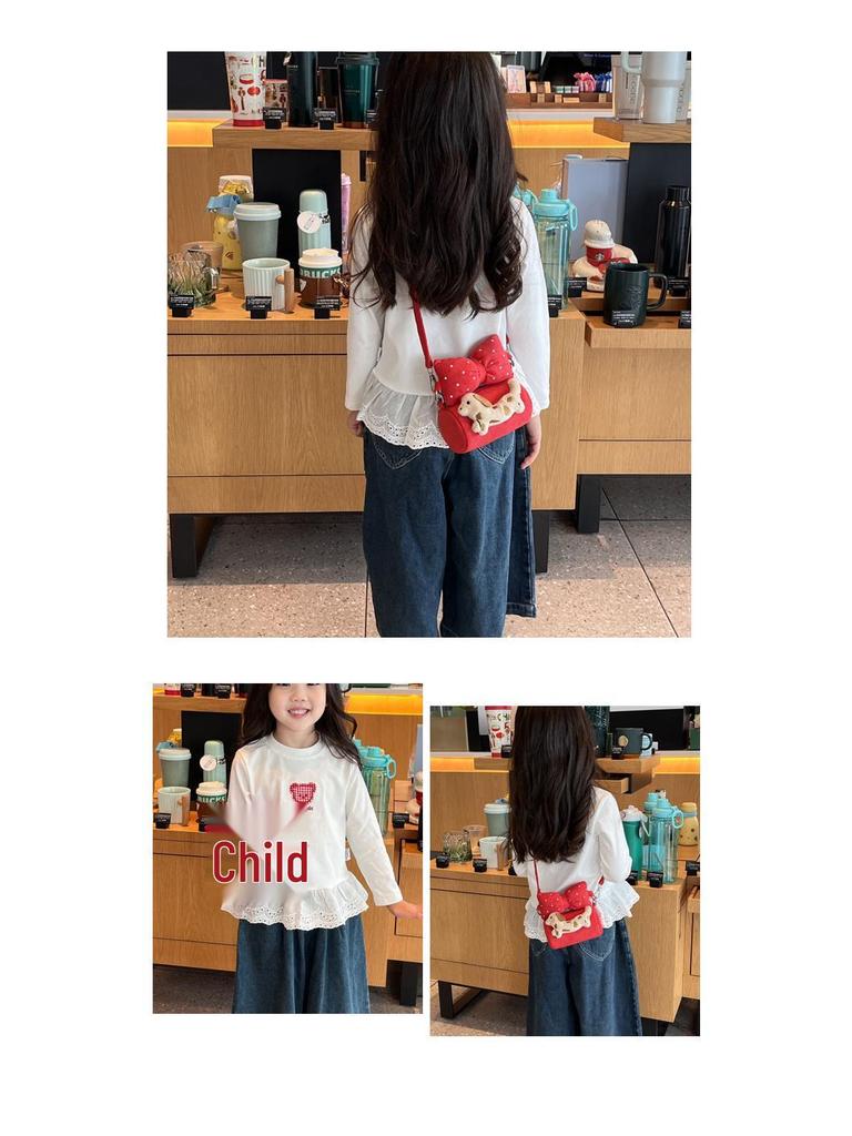 Red Festive Girls' Bow Cartoon Crossbody Bag: Mini Bucket Handbag & Coin Purse