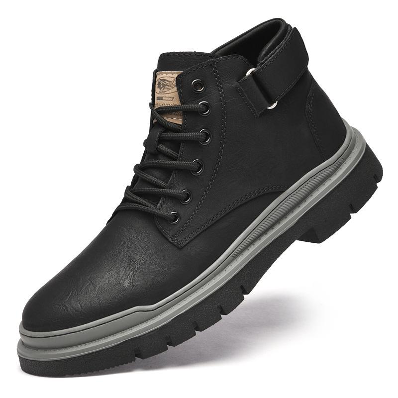 Men's High-Top Lace-Up Leather Work Boots - Autumn/Winter Casual Short Boots