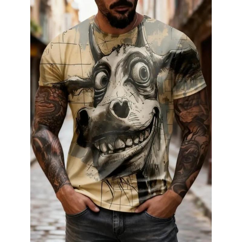 Herren 3D-Druck T-Shirt Kurzarm Rundhals Pullover lässiges Oberteil