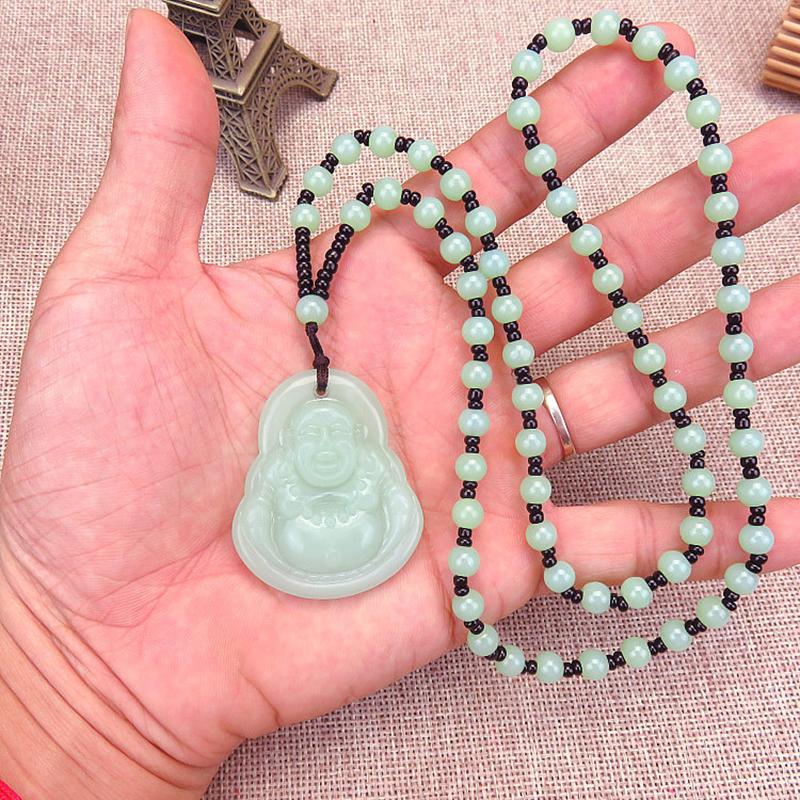 Classic Natural Chinese Buddha Pendant Jade Necklace Fashion Charm Jewelry Carved Blessing Lucky Amulet Gifts For Women Men