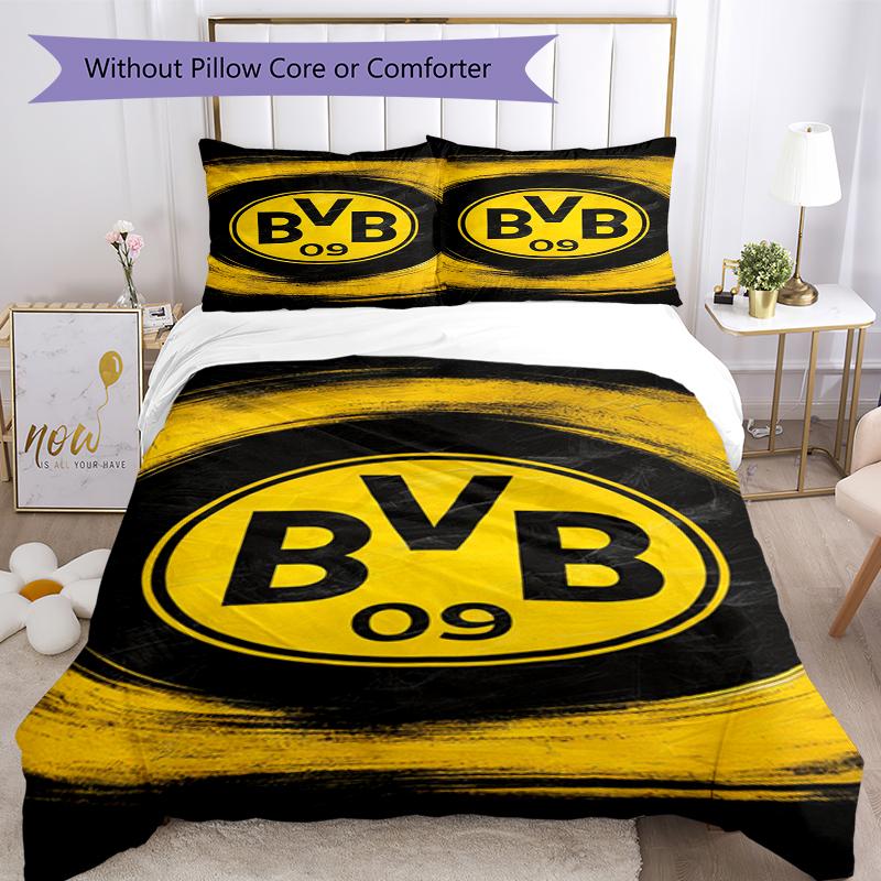 3pcs Borussia Dortmund Bedding Set Duvet Cover Closure Includes 1 Duvet Cover & 2 Pillowcases, Soft and Comfortable for All Seasons.