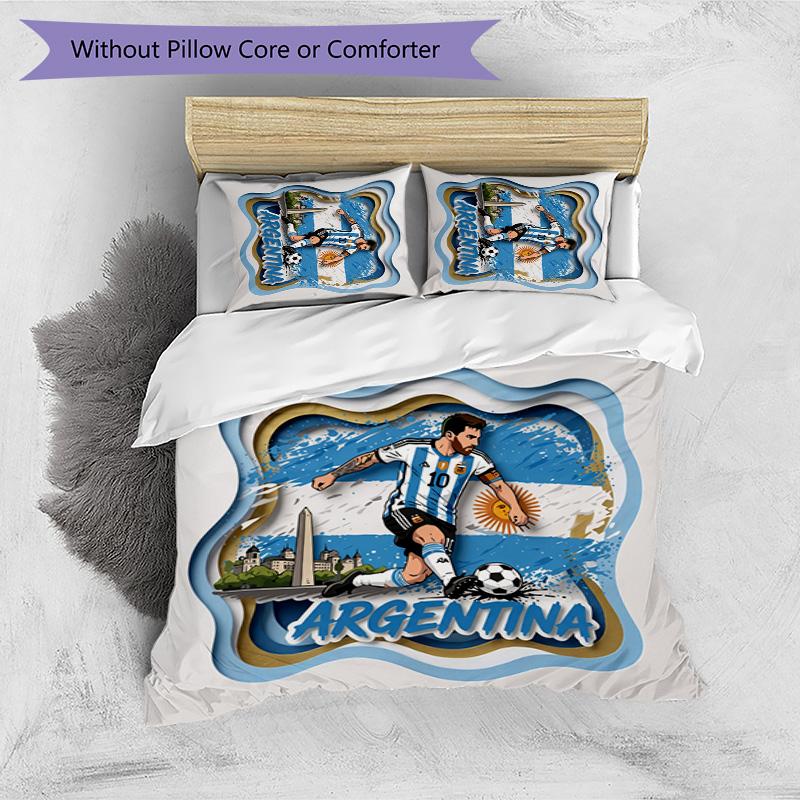 Set Biancheria da Letto Stampata Calcio Argentina 3 Pezzi Copriletto Traspirante Accogliente come Regalo per Inaugurazione Casa o Festa