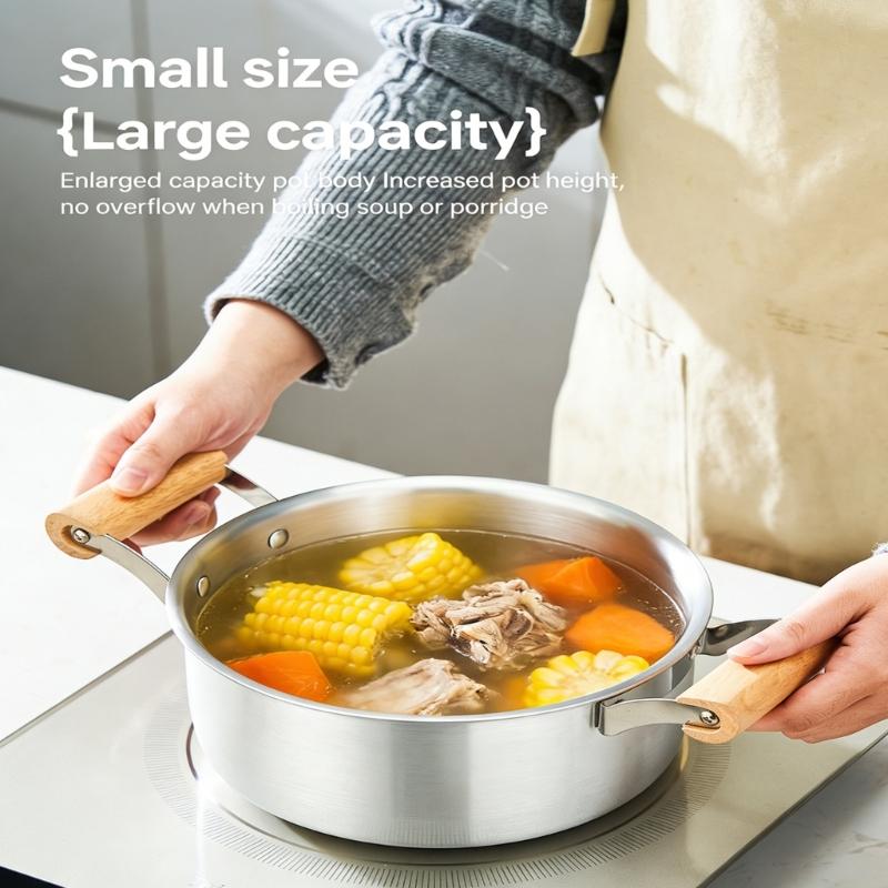 Aluminum Soup Pot with Double Wooden Handle and Glass Cover for Gas Induction Cooktops Multipurpose Cooking Application