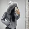 Jesienny Sweter Płaszcz z Futrzanym Kołnierzem Damski Jednolity Luźny z Długim Rękawem Zapinany na Zamek Pulower Moda Damska Do Biura