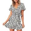 Summer V-neck Printed Short-sleeved Skirt, Lace-up Ruffled Dress, Fashionable, Sexy, Elegant and Generous Ladies Long Skirt