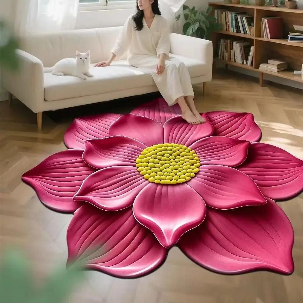 Special-shaped Sunflower Carpet Soft Absorbent Flower Carpet 60x60cm Non-slip Door Gasket for Living Room Tea Table Bedside