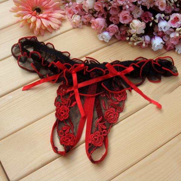 Erotic Panties  Lingerie Temptation Embroidery Transparent Thong Lace Bow Low Waist Erotic Underwear for Sex Ladies G-string