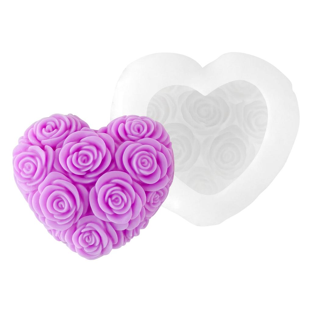 Heart-Shaped Rose Scented Candle Silicone Mold DIY Handmade Aromatherapy Chocolate Baking Mold