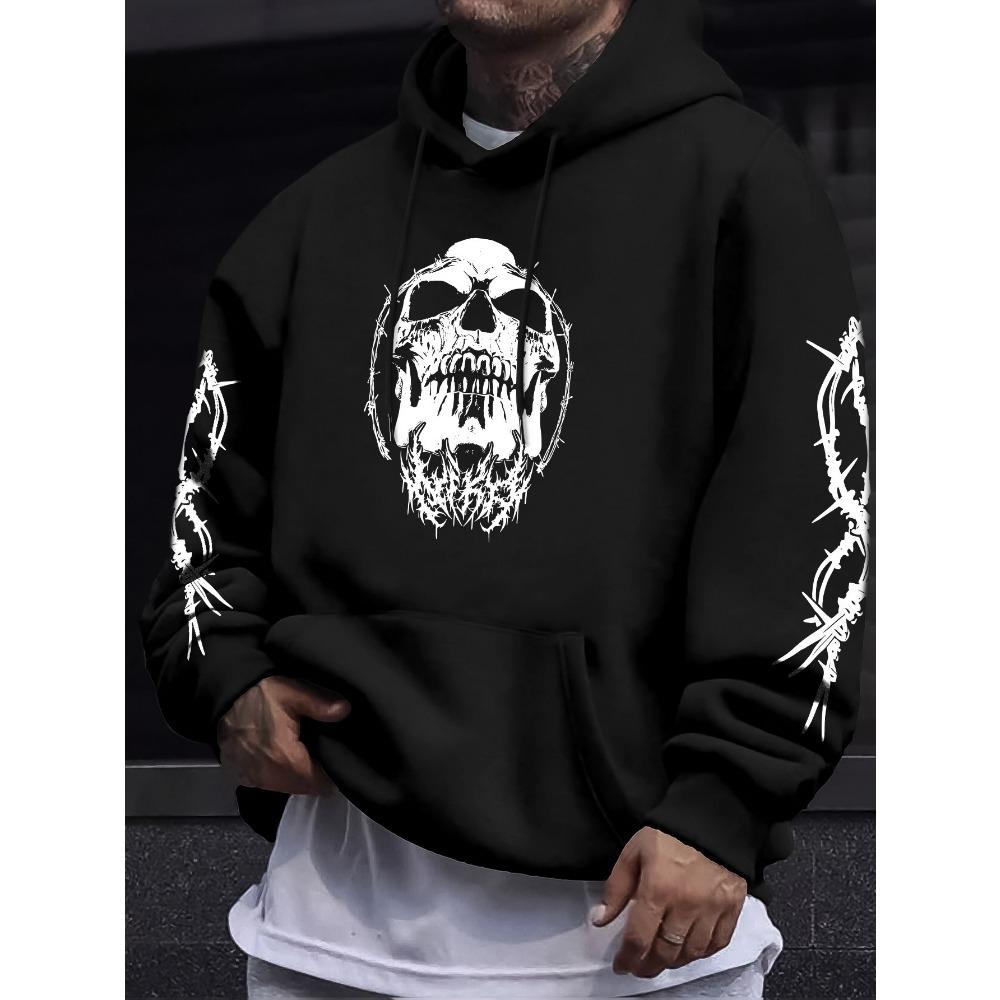 Spring and Autumn New Printed Men s Drawstring Hoodie with Kangaroo Pocket and Hoodie S