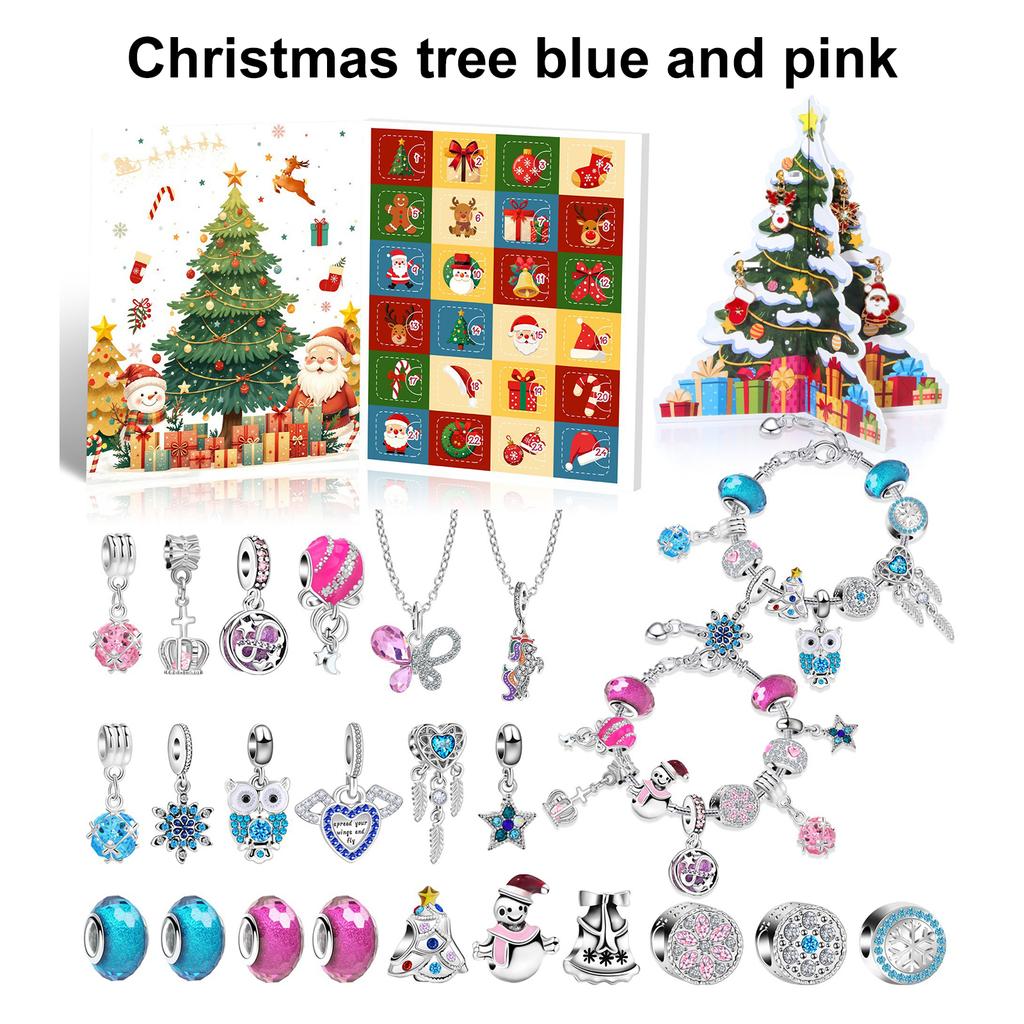 Countdown Christmas Charm Bead with Christmas Tree DIY Christmas Charms Beads Bracelet for Girls Kids Teens and Adults