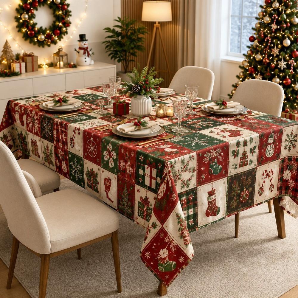 Christmas Checkered Print Tablecloth Waterproof Stain-Resistant Oil-Resistant for Dining Tables