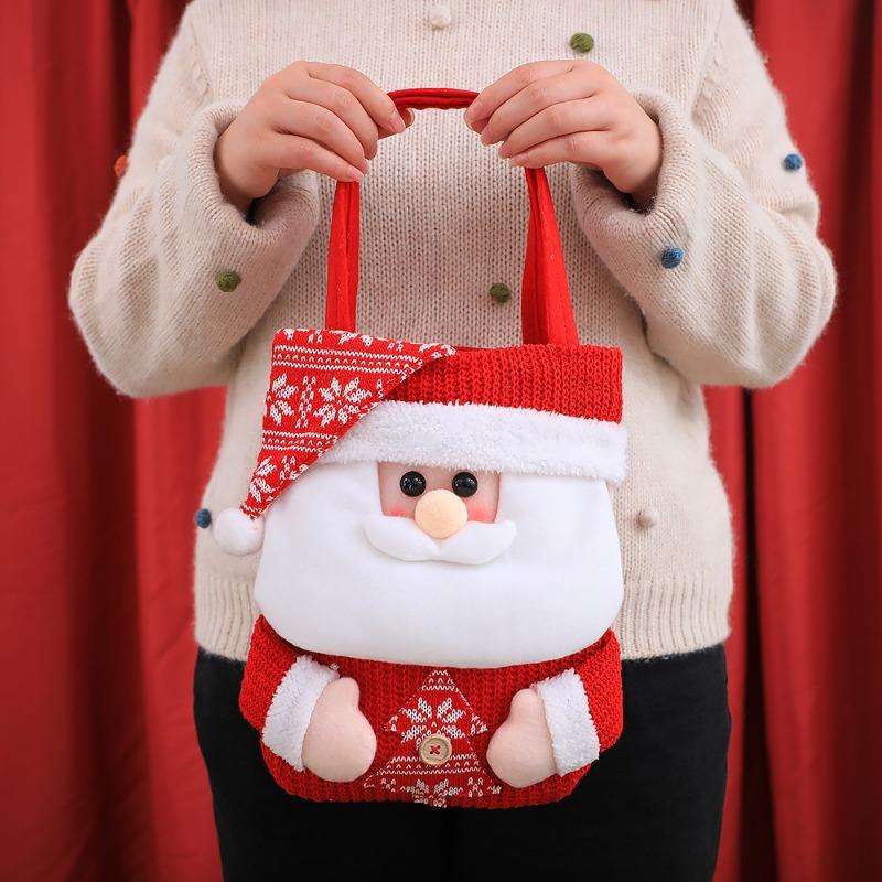 1pcs Christmas Gift Bag Drawstring Apple Pouch Knitted Velvet PP Cotton Candy Sack for Holiday Decor Decorative Supplies