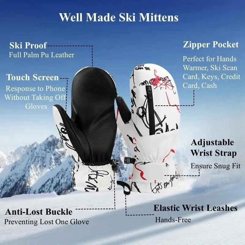 Professional Waterproof Ski Mittens Thermal Winter Snow Gloves for Adults Youth with Hand Warmer Pocket Windproof Cold Weather