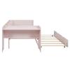 Slaapbank gestoffeerd bed 90 x 200 cm, Uittrekbed met wielen, met bureau, drie planken aan de zijkant van het bed, Zonder matras