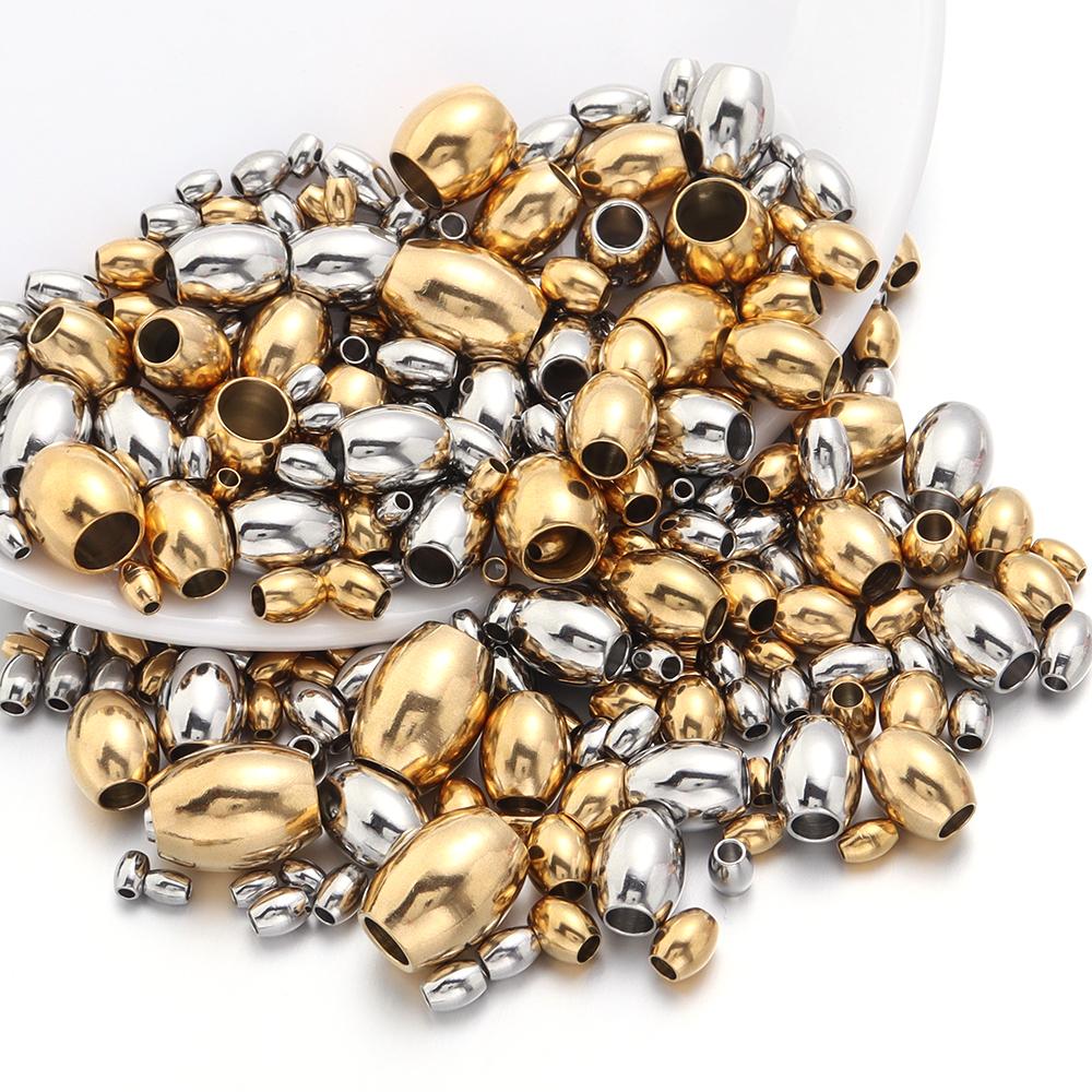 20-50pcs Metal Seed Beads Oval Cylinder Stainless Steel Big Hole Spacer Loose Beads For Jewelry Making DIY Necklace Bracelet