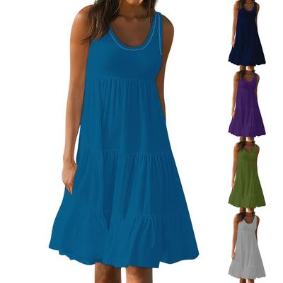 Γυναικεία γιλέκα Φορέματα Καλοκαιρινή άνοιξη πλισέ Μποέμ Φορέματα Χαριτωμένα αμάνικα ρέοντα παραλία ίσια T-shirt Φορέματα τανκ Φορέματα με στρογγυλή λαιμόκοψη