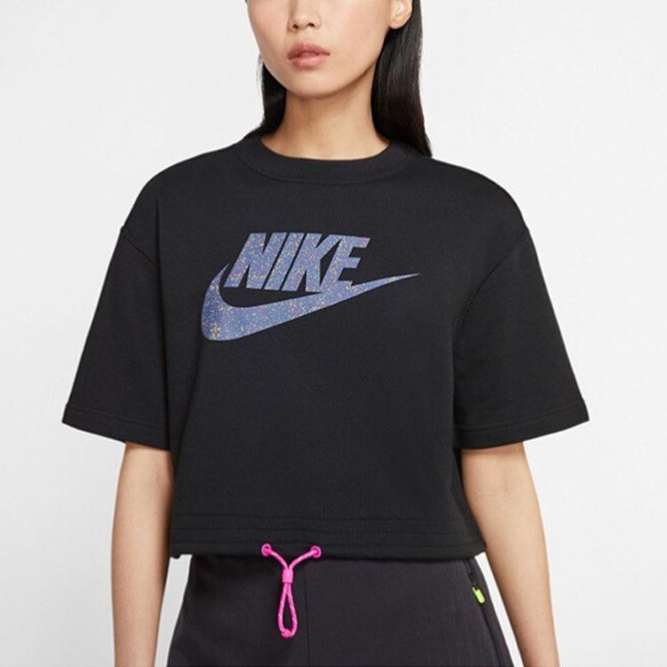 Nike Sportswear Logo Loose Fit Crew Neck Short Sleeve T-Shirt Women Tops Black DD2087-010