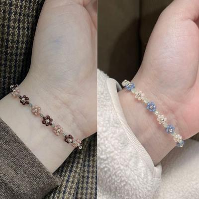 Cute Flower Beads Bracelet For Women Girls Versatile Elastic Adjustable Charm Bracelet Jewelry Accessories Gifts