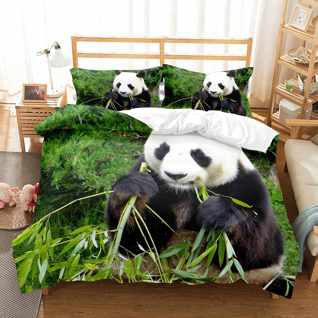 Zestaw Poszwy na Kołdrę Panda Urocze Dzikie Zwierzęta Poliestrowa Poszwa na Kołdrę Rozmiar King Queen dla Dzieci Chłopca Dziewczynki Zestaw Pościeli z Poszewką na Poduszkę