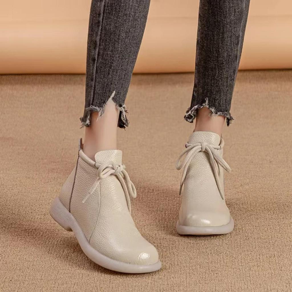 Genuine Leather Comfortable Flat Short Boots Soft Surface Soft Sole Comfortable Versatile Women's Leather Boots Cowhide Non-slip Boots 35-41