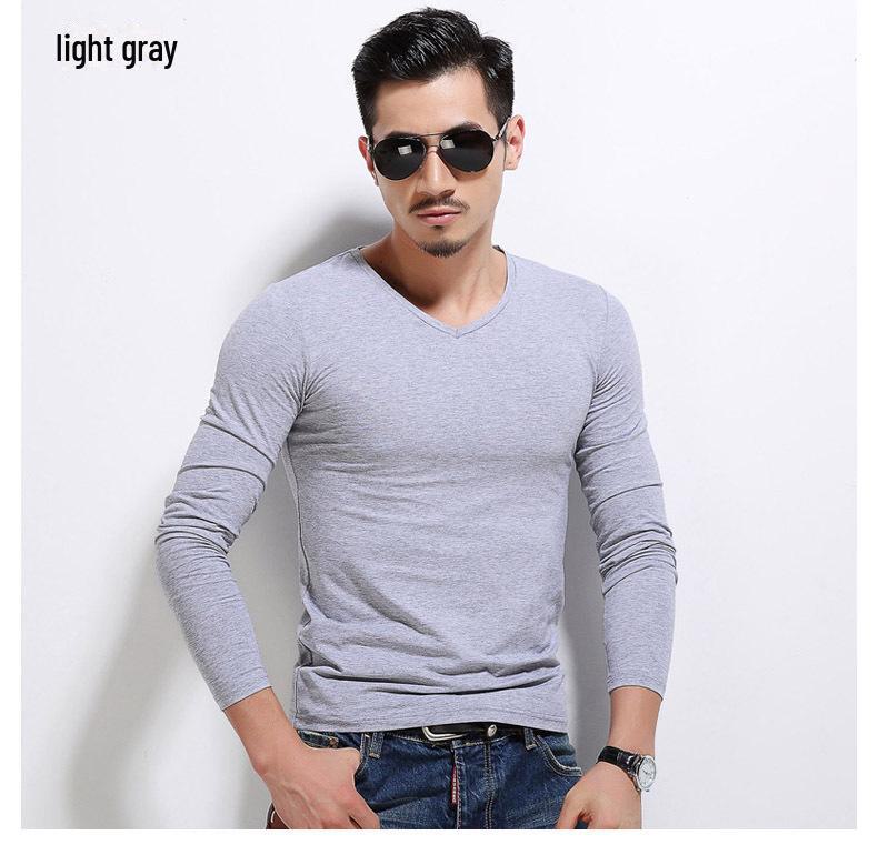 2023 Men's Slim Fit Long Sleeve Solid Color Pullover Shirt for Autumn/Winter