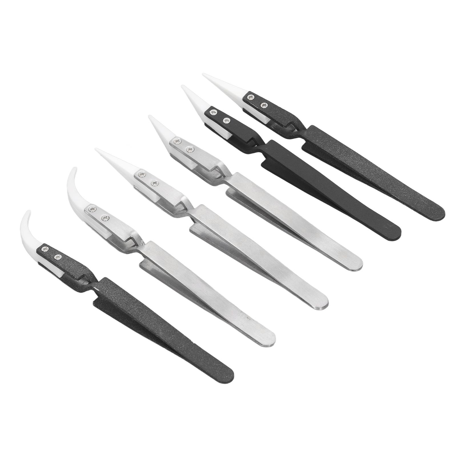 

6 шт. антимагнитный паяльный пинцет с острым и изогнутым кончиком, из нержавеющей стали, керамический, термостойкий пинцет
