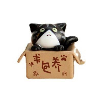 Accessoire Mignon pour Chatton en Boîte, Figurine de Chat Mignonne, Figurine Miniature en Boîte, Ornement pour Plante d'Intérieur (1 Noir)