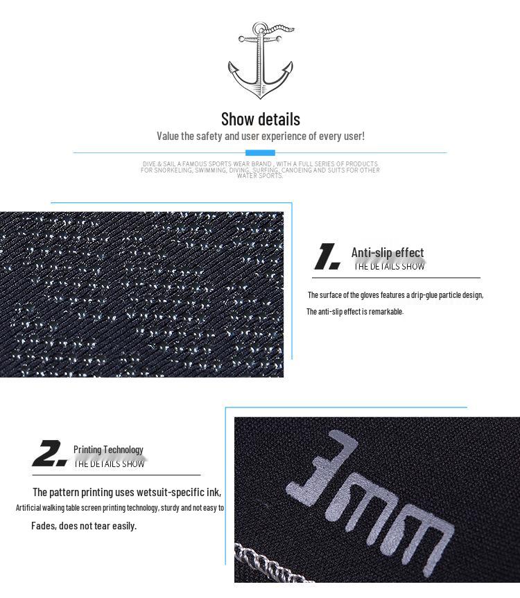 DIVE&SAIL 3MM Neoprene Diving Gloves: Anti-slip, Warm, Wear-resistant, Anti-scratch. Perfect for Rafting, Snorkeling, and Surfing.