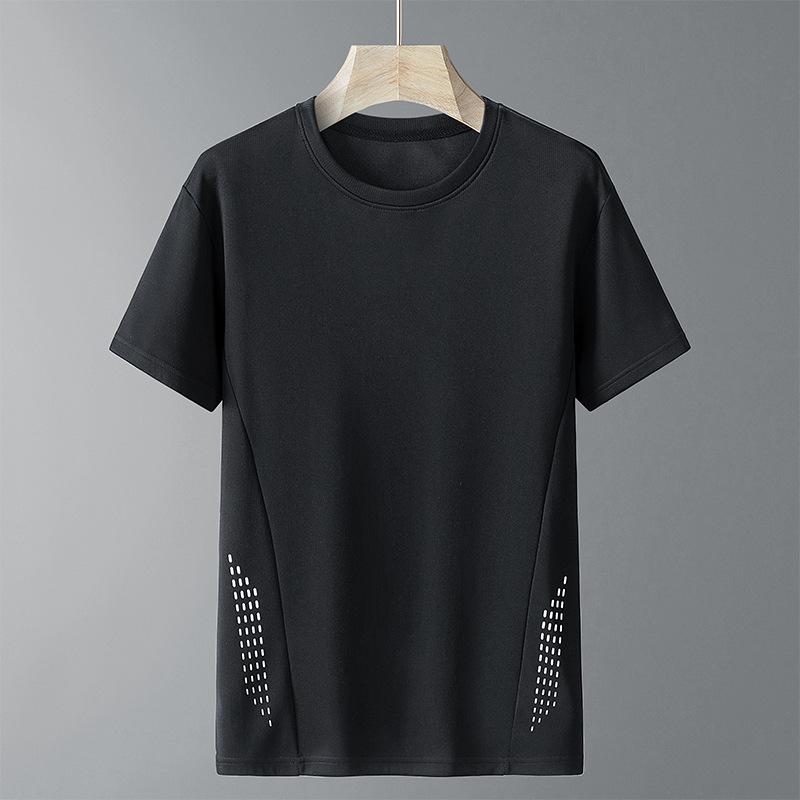 Large size ice silk short-sleeved t-shirt quick-drying breathable t-shirt men's summer new men's crew neck fat sports outdoor top
