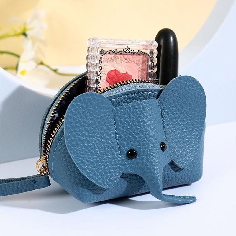 PU Leather Baby Elephant Coin Purse Women's Bag Pendant Creative Card Holder Storage Lipstick Envelope Zipper Money Bag