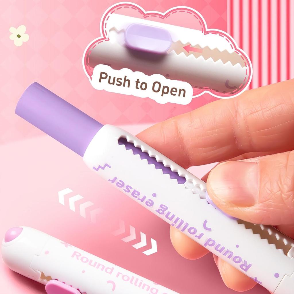 1pcs Round Rolling Eraser Refill Set Soft Color Refillable Less Dust Cleaning Correcting Tools Office School