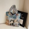 Cute Cartoon Print Single Shoulder Bag Large Capacity Street Style Tote Bag Canvas Bag Students