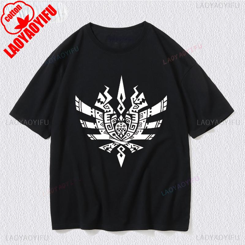 Korea Style Cartoon Printed Unisex Tops Japan Game Fans Monster Hunter Cos Otaku Tshirt Cotton Cool Summer Hipster Hip Hop Tees