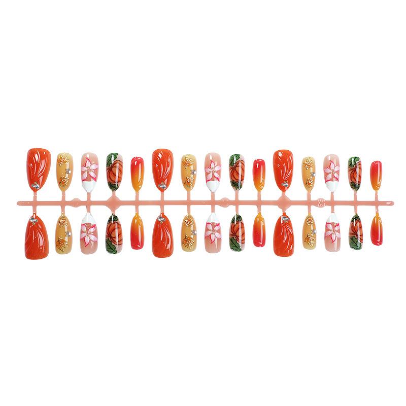 30 new Thanksgiving Maple Leaf Pumpkin Almond Wear Nail Gilt 3D three-dimensional gradual change flower nail art