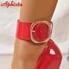 Fashion Aphixta 4cm Belt Buckle Platform Pumps Round Toe 16.5cm Thin Heel Ankle Strap High Heel Women Summer Spring Shoes Big Size 49 50