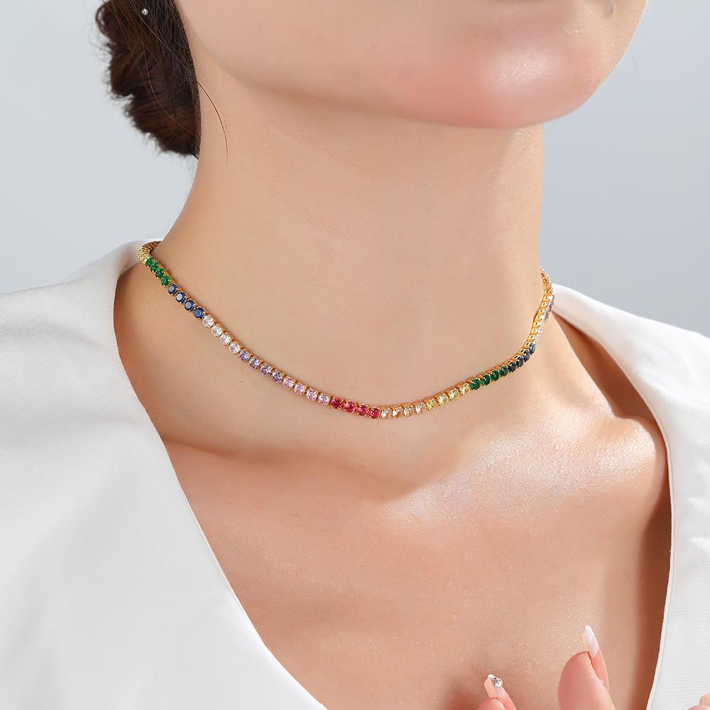 Rainbow Tennis CZ Chain Choker Necklaces Mixed Color Summer Jewelry for Women Short Necklace Wholesale/Dropshipping