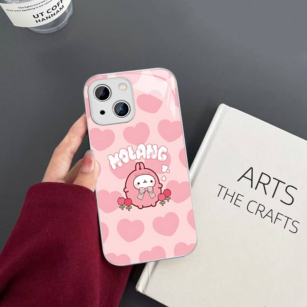 Kawaii Cute Rabbit M-MolangS Anime For IPhone 14 13 12 Mini 11 Pro XS Max X XR 14 Plus Tempered Glass Cover