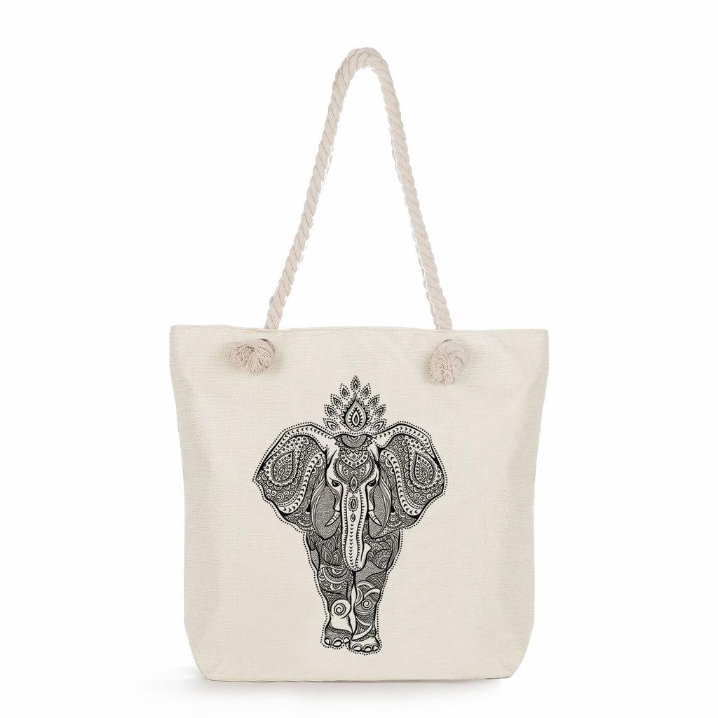 Geometric patterns print thick rope single-shoulder beach bag 7282 CLE
