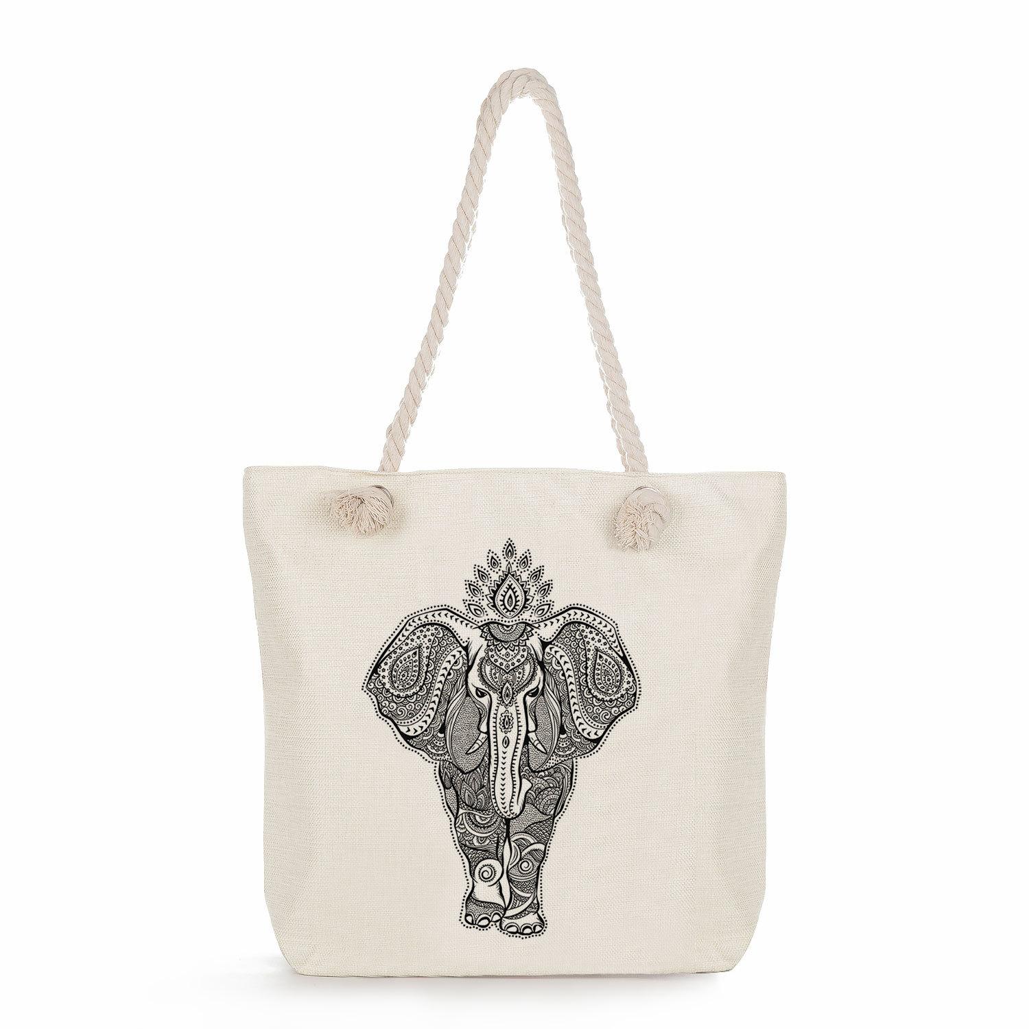 Geometric patterns print thick rope single-shoulder beach bag 7282 CLE