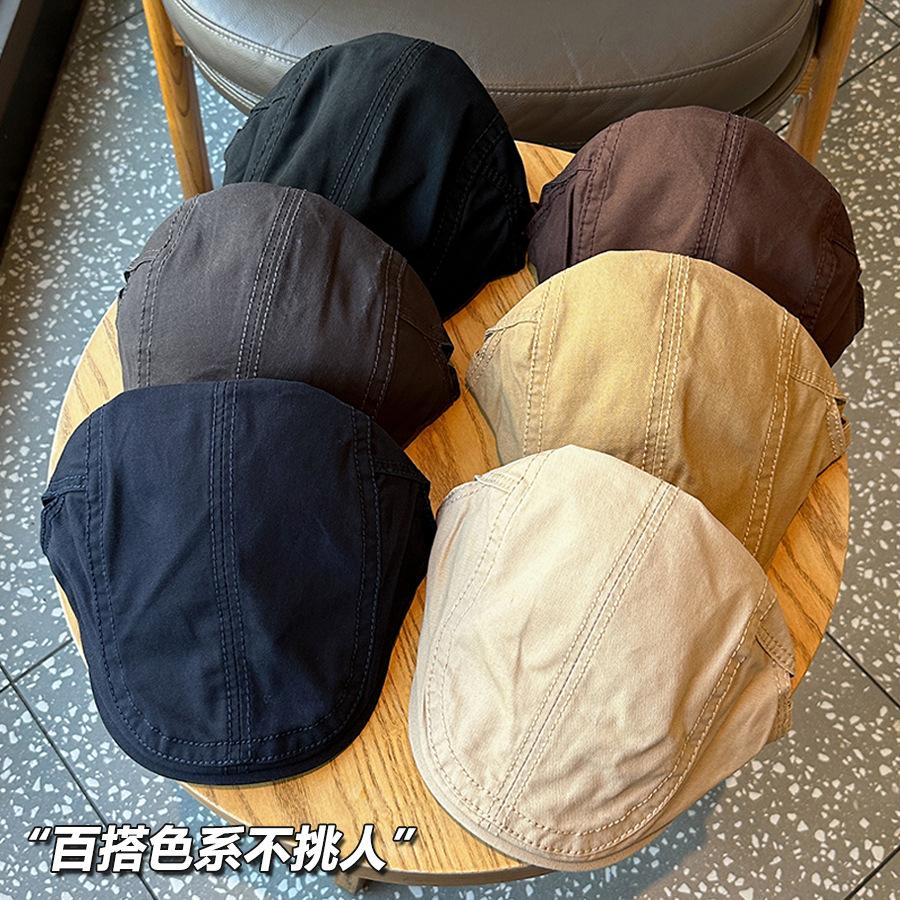 Four seasons pure cotton forward hat solid color retro British style newsboy hat women's simple and versatile literary beret men