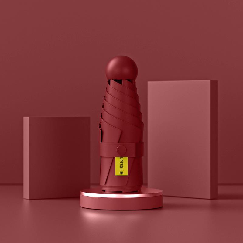 Compact Dual-Use Sun and Rain Umbrella with Black Glue Sunshade - Stylish Ladies' 5-Fold Capsule Design