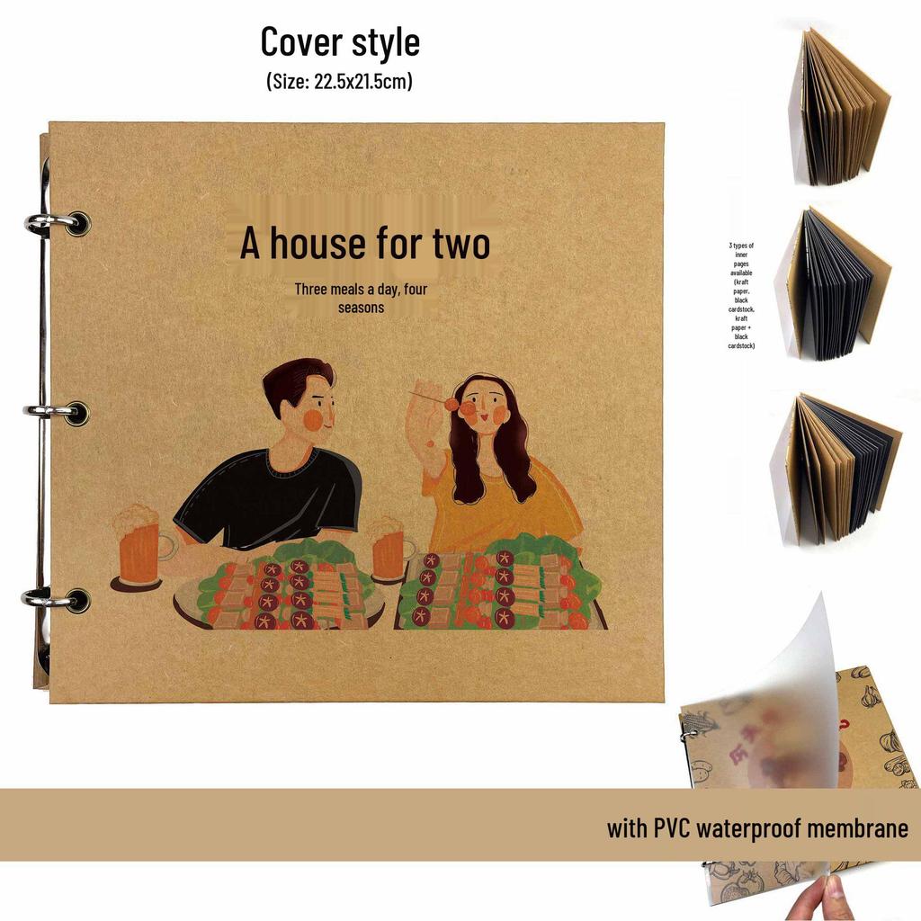 Hand-Painted Homemade Family Recipe Book - DIY Handwritten Kraft Paper Album