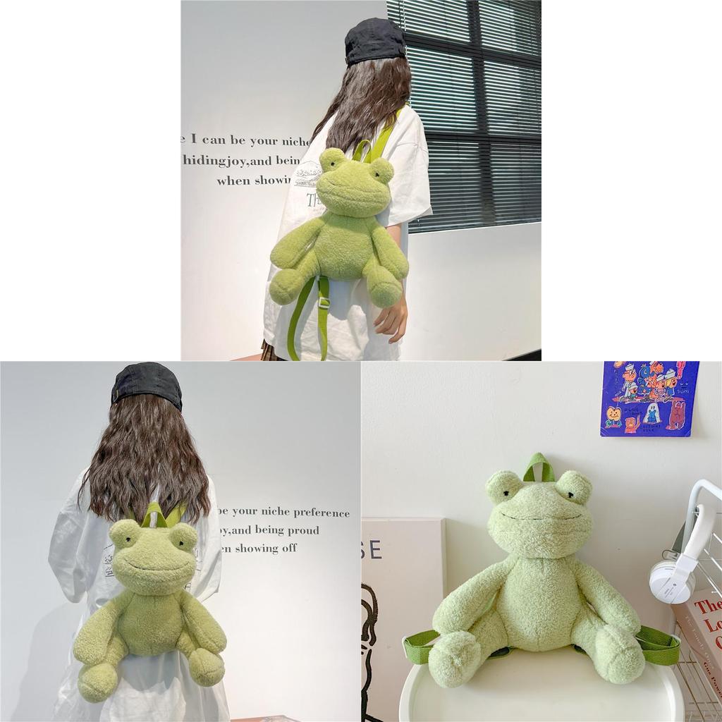 Plush Green Frog Cartoon Backpack For Girls Gift And Daily Use
